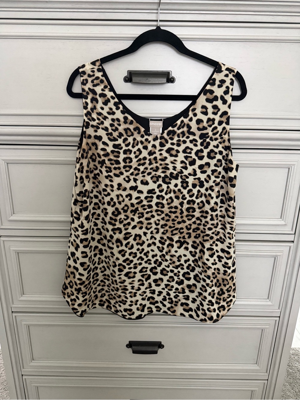 Chico's Leopard Print Scoop Neck Tank in Cream, Black & Brown
